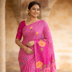 Checks Digital Print Sarees