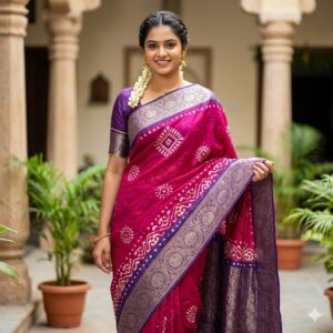 Crimson Batik Silk Saree with Royal Zari Border