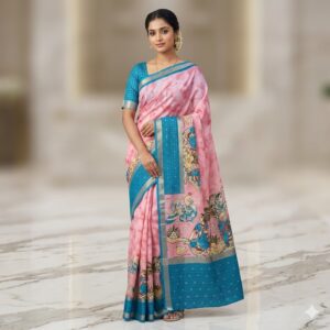 Peach Kalamkari Grace Crape Saree