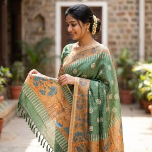 Forest Story Printed Linen Saree