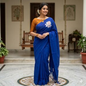 Indigo Bloom Khadi Cotton Saree
